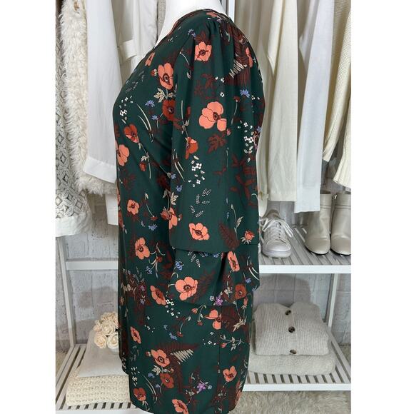 Skies Are Blue Women's Size L Green Floral Ruffle Sleeve Shift Dress #0563 - Picture 3 of 13